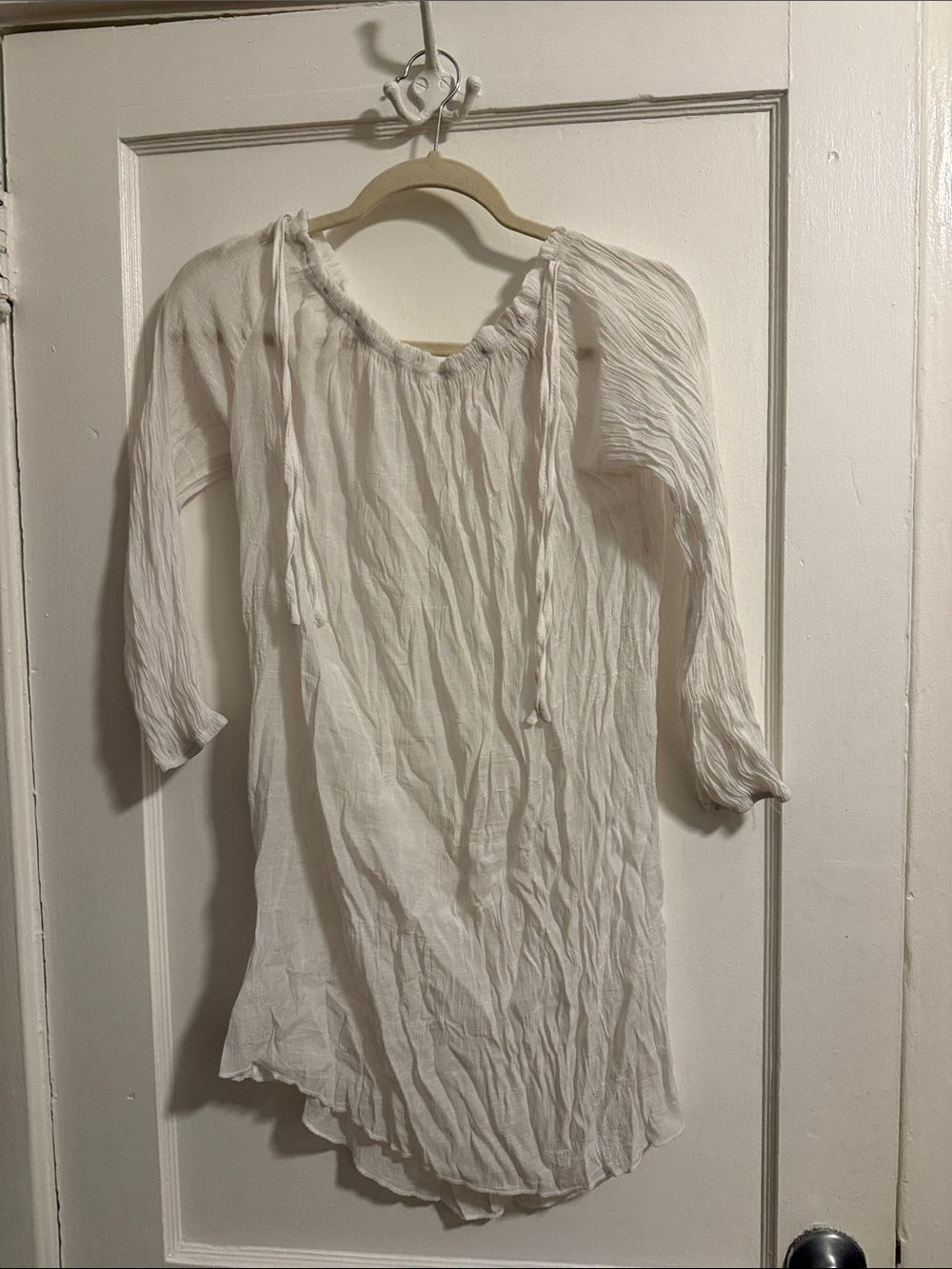 Women's White swimsuit coverup - Lightweight Tie-Neck Top